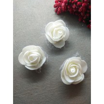 Цветы (фоамиран+органза) цв. белый 40 мм,  цена за 1 шт